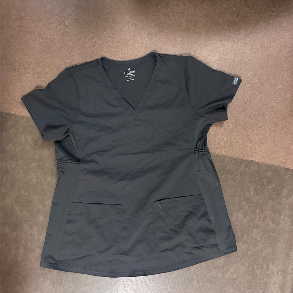 Med Couture Black V‑Neck Scrub Top-MATERNITY